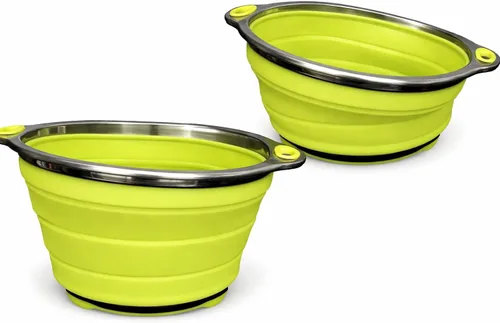 Vista 3 de Oneida Colador plegable de silicona de acero inoxidable de 8 pulgadas, color verde