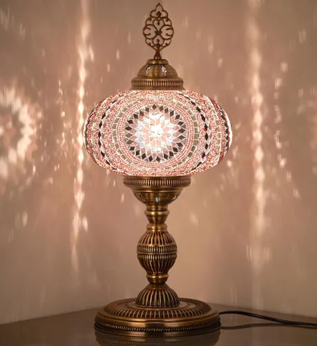 Vista 5 de DEMMEX Lámpara de mesa de mosaico marroquí turco XXL con globo de tamaño más grande de 10 pulgadas, pantalla de lámpara bohemia de mesita de noche