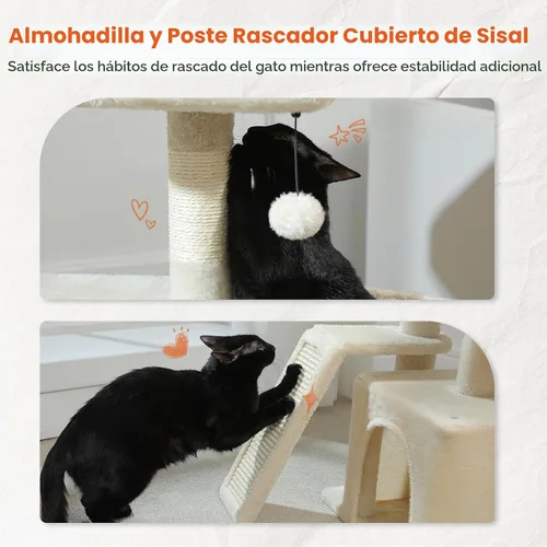 Vista 6 de PETEPELA Árbol de cactus para gatos y gatos pequeños, torre para gatos de Beige