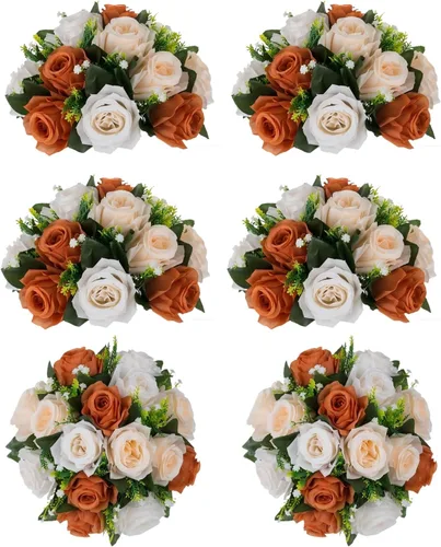 Vista 24 de Centros de mesa de bolas de flores para mesas: rosa de seda carmesí