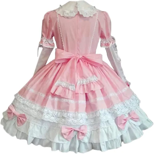 Vista 2 de Jeelee Vestido de tutú rosa Sissy con volantes uniforme de sirvienta talla XL