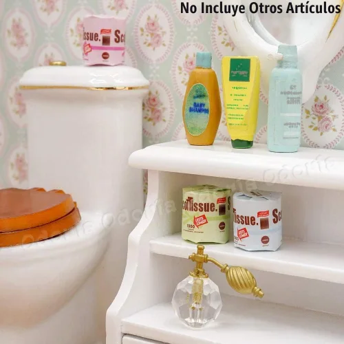 Vista 7 de Odoria Rollos de papel higiénico miniatura 1/12 y champú Perfume casa de muñecas Accesorios de baño