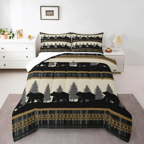 Vista 30 de Juego de ropa de cama de oso para niños y adolescentes, juego de edredón de animales salvajes para niños, adolescentes, naturaleza, vida silvestre