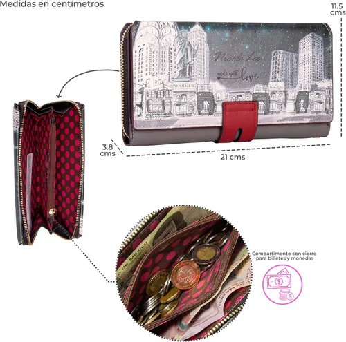 Vista 4 de Nicole Lee Cartera plegable con solapa y correa de muñeca desmontable, cartera de mano de noche, múltiples tarjeteros y ventanas de identificación