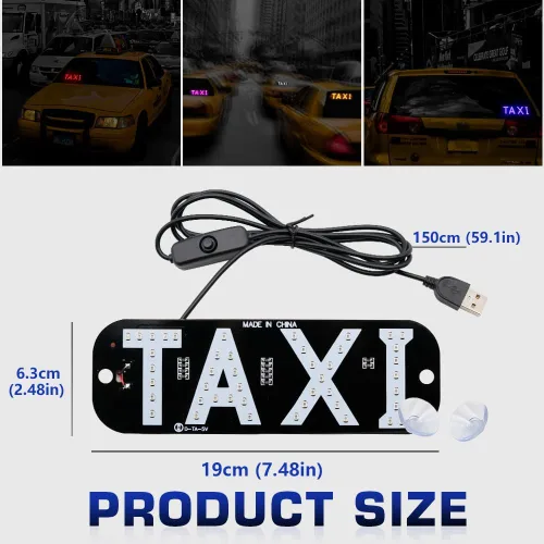 Vista 3 de Luz de señal de taxi botón de encendido/apagado USB, letrero LED brillante para taxi, colocación de ventana de ventosa para taxi automóvil (azul)