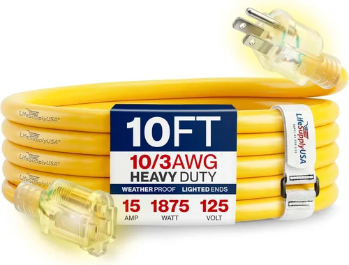 Vista 57 de Cable de extensión SJT de 12/3 300 V con luz LED para uso en interiores y exteriores con enchufe con iluminación LED Amarillo