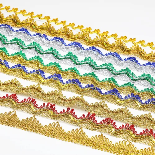Vista 4 de Cinta de encaje trenzada de poliéster con lentejuelas plateadas brillantes 14 yardas 35mm de ancho para costura, manualidades, ropa, cortinas