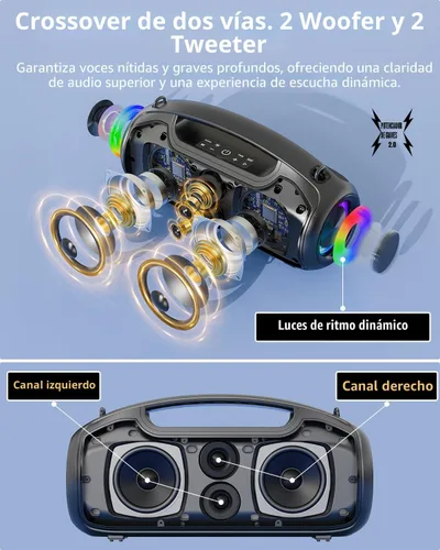 Vista 2 de Altavoces Bluetooth portátiles inalámbricos de actualización, sonido fuerte de 200W (pico)/graves profundos para fiesta, altavoz impermeable al aire
