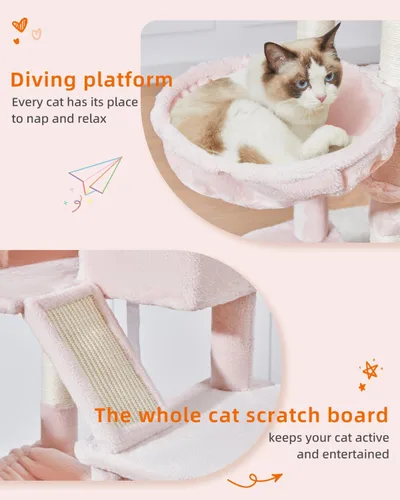 Vista 32 de Taoqimiao Árbol para gatos de 57.5 pulgadas, torre para gatos de interior para adultos, condominio extragrande para gatos, 8 postes rascadores
