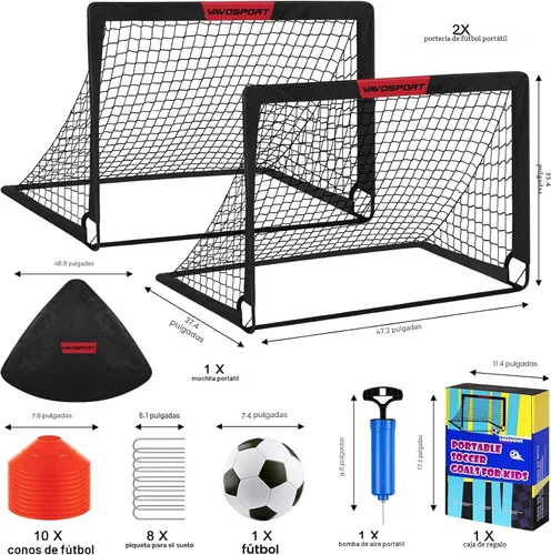 Vista 2 de Juego de porterías de fútbol para niños para patio trasero – 2 de 4 x 3 pies, equipo portátil de entrenamiento de portería de fútbol, red de fútbol