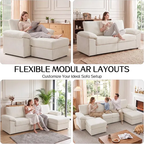 Vista 4 de Sofá de nube en forma de L de 101 pulgadas, sofá modular para sala de estar Beige
