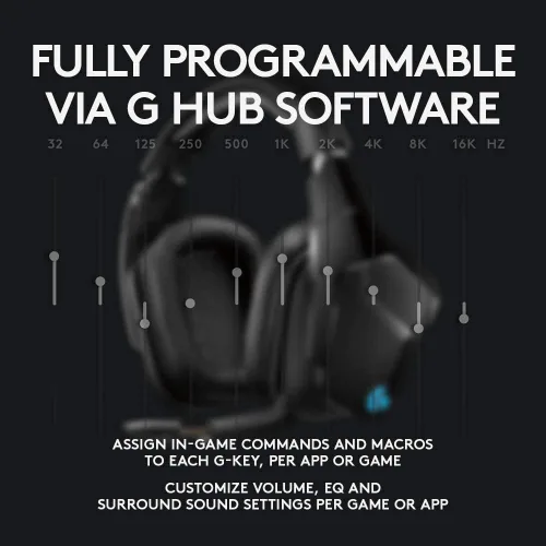 Vista 4 de Logitech G935 - Auriculares inalámbricos DTS X 7.1 Surround Sound LIGHTSYNC RGB para PC, color negro y azul