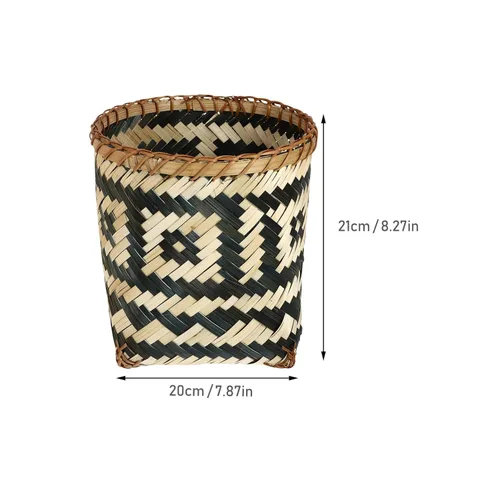Vista 4 de Healeved Papelera de mimbre tejida de ratán, cesta de basura rústica, contenedor de basura redondo, contenedor de basura decorativo, cesta