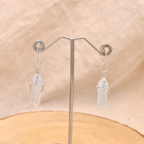 Vista 17 de Pendientes de cristal de punta envuelta en alambre de piedra pulida para mujer Reiki Energy Healing