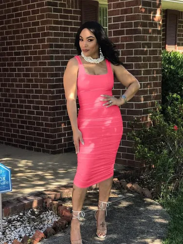 Vista 5 de BEAGIMEG Vestido midi sin mangas sexy fruncido para mujer