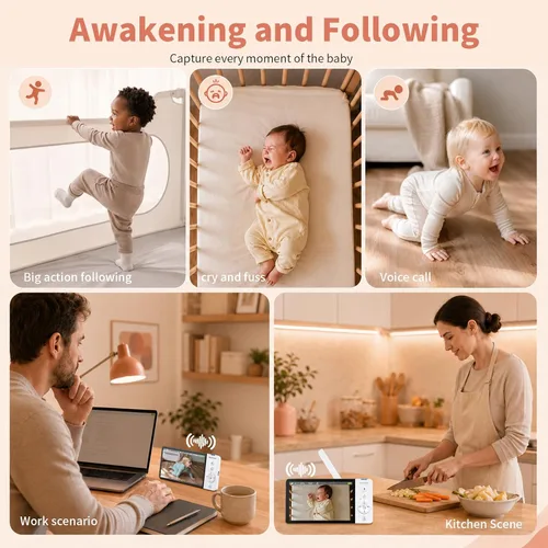 Vista 6 de Monitor de bebé inteligente de modo dual con aplicación, WiFi 1080p