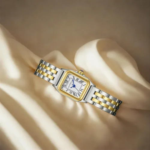 Vista 4 de Relojes pequeños de oro para mujer con funda rectangular vintage, esfera romana clásica, banda de acero inoxidable resistente al agua con cadena
