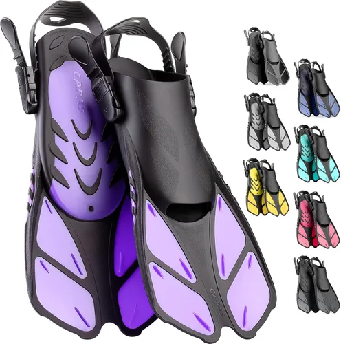 Vista 12 de CAPAS - Aletas de natación de talón abierto, tamaño de viaje, cortas, ajustables para buceo, adultos, hombres, mujeres y niños