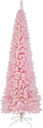 Vista 27 de GOFLAME - Árbol de Navidad artificial de 6 pies con luces LED blancas cálidas preiluminadas, árbol de Navidad con flecos de nieve, 435 puntas