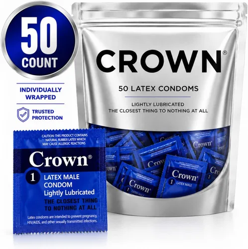 Vista 8 de Crown Condones — 50 unidades — Condones de látex lubricados — Más sedosos, más delgados y más fuertes (paquete de 50) Lubricado, látex, más