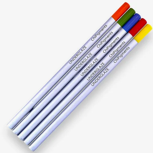 Vista 4 de ChiPigments® Brights - Paquete de 5 lápices para cerámica Colores vibrantes • Líneas finas y sombreado • Bisqueware • Greenware • Vidrio fundido