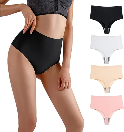 Vista 7 de Tangas de cintura alta sin costuras para mujer, ropa interior invisible para mujer, suave, sin costuras, forro de algodón Un conjunto