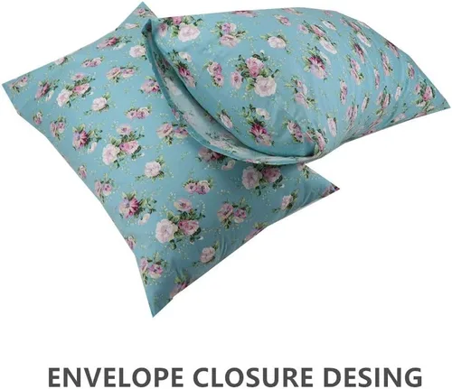 Vista 2 de Funda de almohada floral de 2 piezas, tamaño estándar, 100% algodón, transpirable, fácil de lavar, 20 x 30 pulgadas