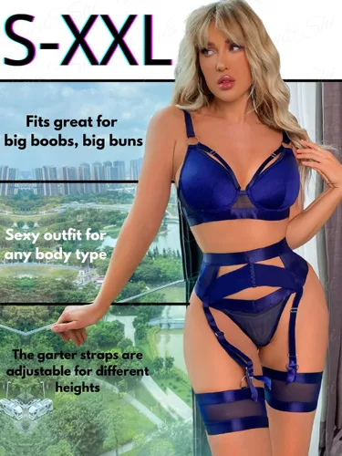Vista 82 de Kaei&Shi - Lencería con liguero para mujer, conjunto de encaje traslúcido y sexy de 4 piezas combinadas