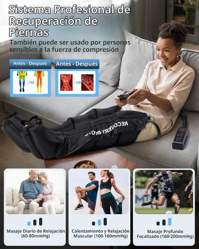 Vista 2 de YINGGG Masajeador de piernas con aire y compresión: Botas profesionales de compresión completa con 9 intensidades ajustables, masajeador de piernas