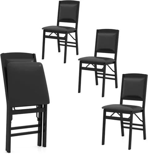 Vista 14 de Giantex Juego de 2 sillas de comedor plegables de madera negra con asiento acolchado, marco de madera maciza, carga máxima de 400 libras, sin