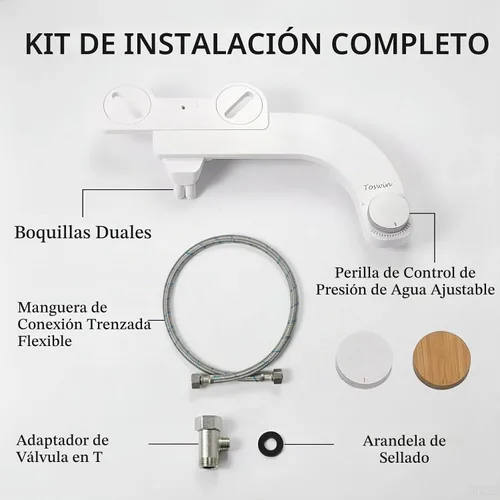 Vista 5 de Bidé para zurdos ultra delgado accesorio de bidé para mano izquierda con boquillas dobles delanteras y traseras y presión de agua ajustable, panel