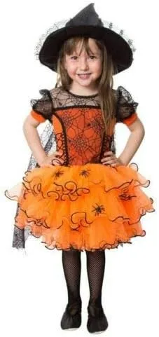 Vista 2 de Vestido de tul de Halloween para niñas pequeñas, vestido de manga larga con diseño de calabaza, telaraña, princesa, fiesta, faldas a rayas