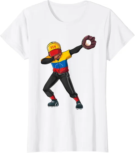 Vista 21 de Baseball Dabbing Venezuela Player Catcher Pitcher Hombres Niños Camiseta, Negro