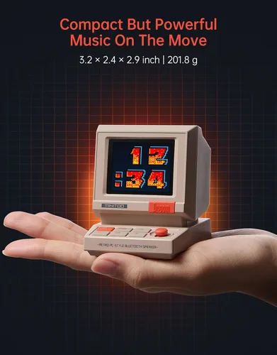 Vista 7 de Divoom MiniToo Retro Altavoz de Computadora de Estilo PC, Pantalla de Pixeles Inteligente con Caras Personalizadas, Bluetooth y Audio USB, Reloj