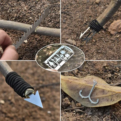 Vista 4 de SooGree Tarjetas de supervivencia, herramienta de campamento multiherramienta, kit EDC para senderismo al aire libre, pesca, caza, supervivencia