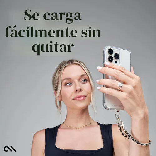 Vista 7 de Case-Mate Correa de muñeca con dije de teléfono, cadena dorada/cuero negro Detachable Anti-Theft Phone Strap - Hands-Free iPhone Wrist Strap for