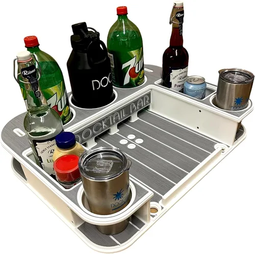 Vista 11 de Docktail Butler - Organizador de mesa para barco, barra portátil montada al vacío con portavasos A - Blanco