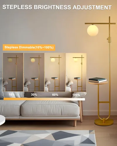 Vista 2 de Lightdot Lámpara de pie alta moderna dorada de 66 pulgadas con mesa 1 mesa Globo-Gold