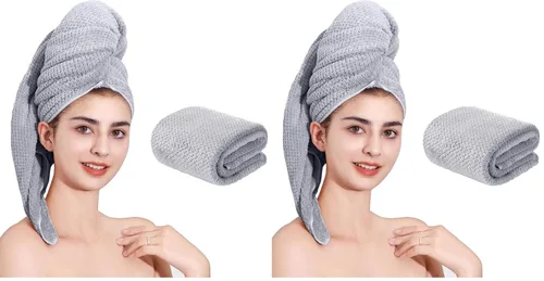 Vista 18 de Toalla de microfibra para el cabello de secado rápido, toallas de secado de pelo, adecuadas para todo tipo de cabello, ultra absorbente, cabello Azul