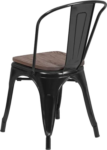 Vista 5 de Flash Furniture Perry - Silla apilable de metal con asiento de madera, 1 paquete, color negro