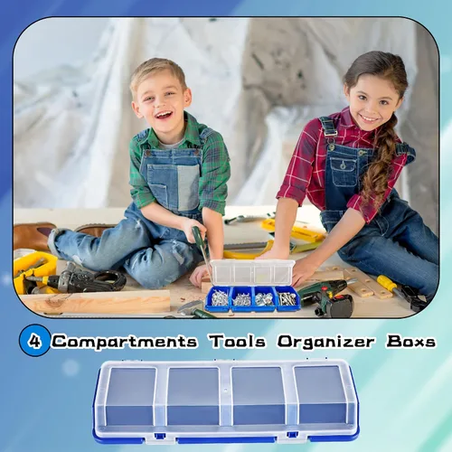 Vista 6 de Caja organizadora de tornillos de 8 piezas, caja de piezas de tornillo con 4 compartimentos, tapa translúcida, contenedores de herramientas