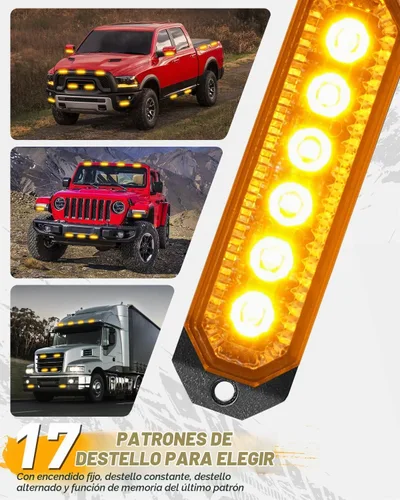 Vista 5 de HLauto Luces Estroboscópicas de Rejilla de Emergencia 406T: 4 Piezas de 6 LED con Función de Sincronización, Luz Intermitente de Advertencia de Ámbar