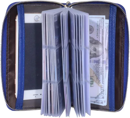 Vista 5 de Easyoulife - Monedero de cuero con cremallera, billetera portatarjetas para mujer, bloqueo RFID
