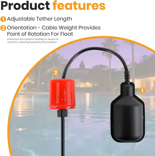 Vista 2 de Interruptor de flotador (sin enchufe) Controlador automático de nivel de agua con clasificación IP68, sensor de nivel automático para tanques