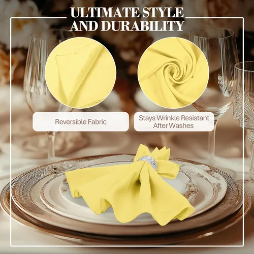 Vista 3 de Ultimate Textile -1 docena - Reversible Shantung Satin - Majestic - Servilletas de tela Majestic de 17 x 17 pulgadas de seda de maíz amarillo claro