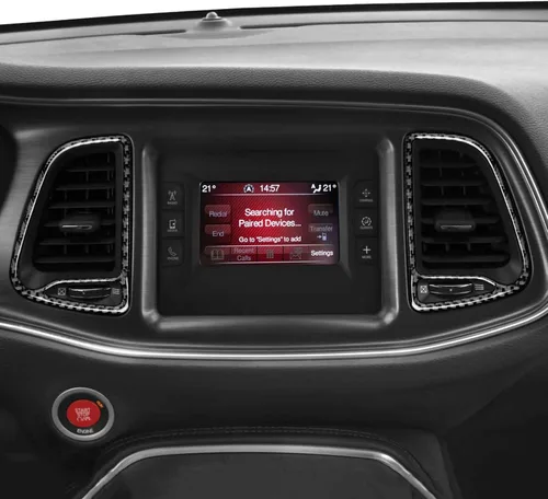 Vista 5 de Calcomanías de ventilación para consola central de automóvil, accesorios para Dodge Challenger 2015-2023, calcomanías interiores de fibra de carbono