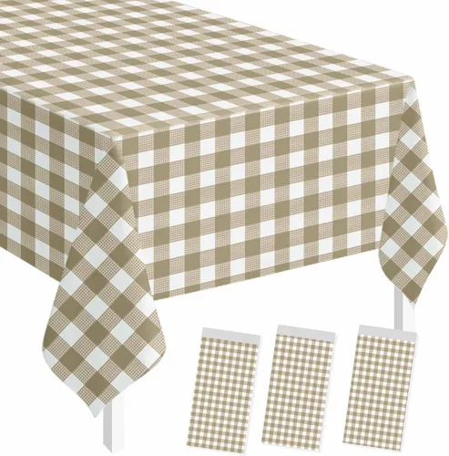 Vista 43 de SietDESEO - Paquete de 2 manteles a cuadros azul y blanco, 54 x 108 pulgadas, mantel premium desechable de plástico para picnic, diseño gingham
