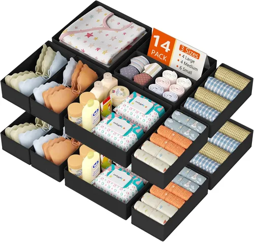 Vista 24 de DIMJ Organizador de cajones para ropa, paquete de 12 unidades, organizadores plegables para bebé, organizador de almacenamiento y cómoda para Beige