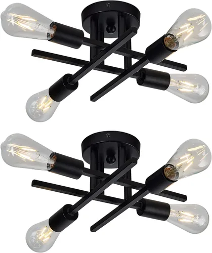 Vista 14 de ZGLAOJT Lámpara de techo semiempotrada de 4 luces, color negro mate con base E26, candelabro moderno para casa de campo, cocina, comedor