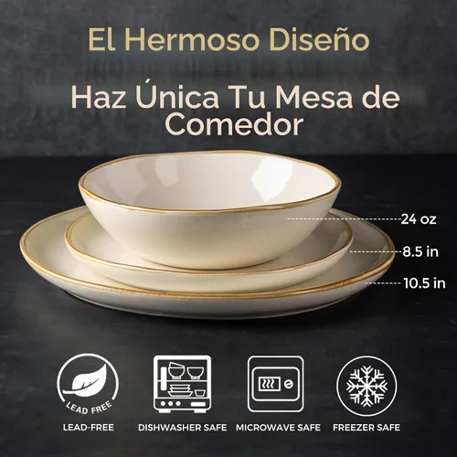 Vista 2 de AmorArc Juego de vajilla de cerámica, Juego de platos y cuencos de esmalte reactivo hechos a mano, altamente resistentes a las astillas y grietas